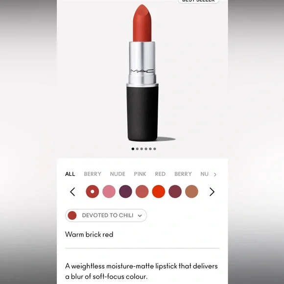 NEW FULL SIZE MAC POWDER KISS LIPSTICK IN SHADE DEVOTED TO CHILLI 316 - Picture 4 of 7